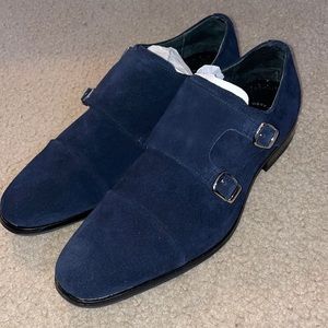 STACY ADAMS Men's Dark/Navy Blue Suade Velvet Double-Monk Strap Loafer Size 7.5